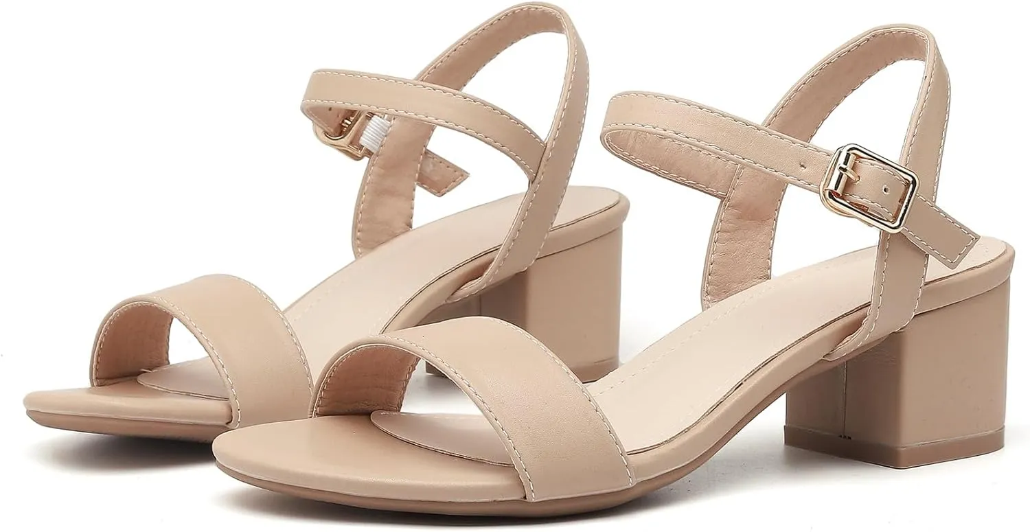 DADAWEN Women's Open Toe Ankle Strap Glitter Low Block Chunky Heels Sandals Dress Pumps Shoes