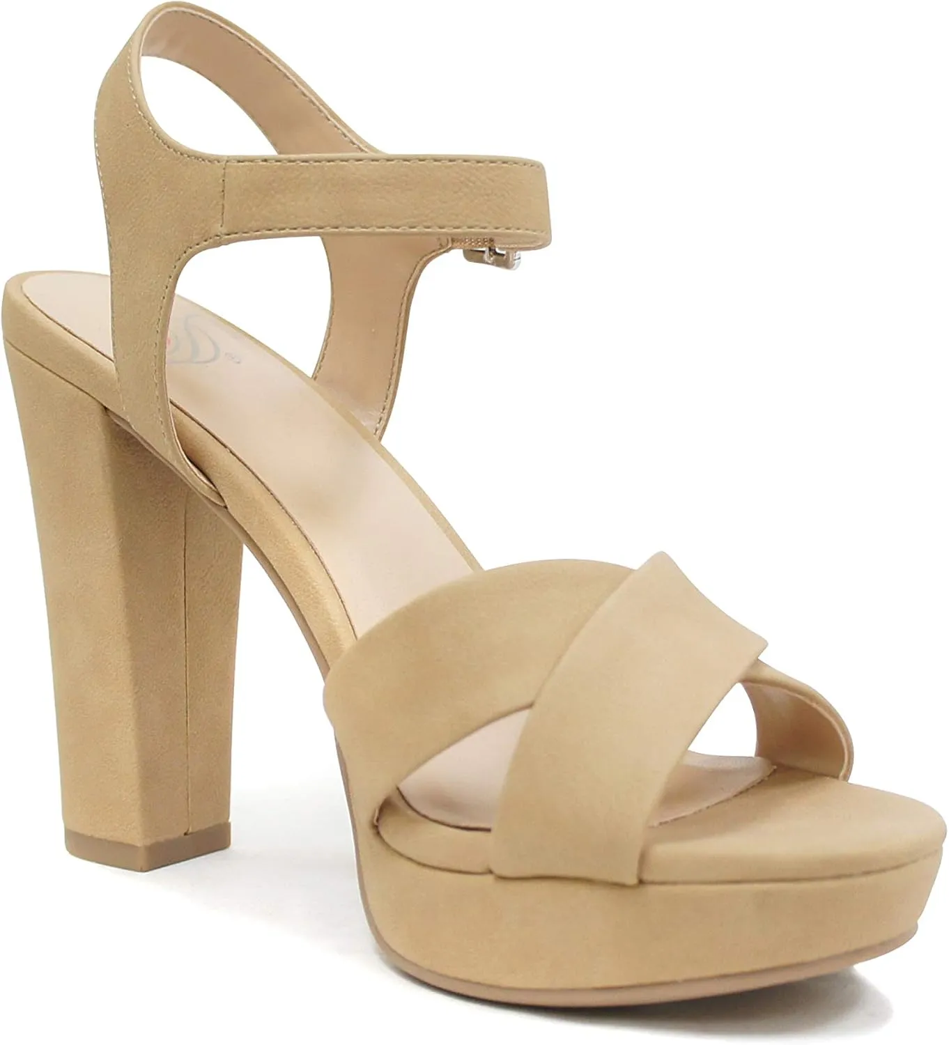 Delicious Style Keeper ~ Cross Band with Ankle Strap Buckle Block High Heel Fashion Sandals
