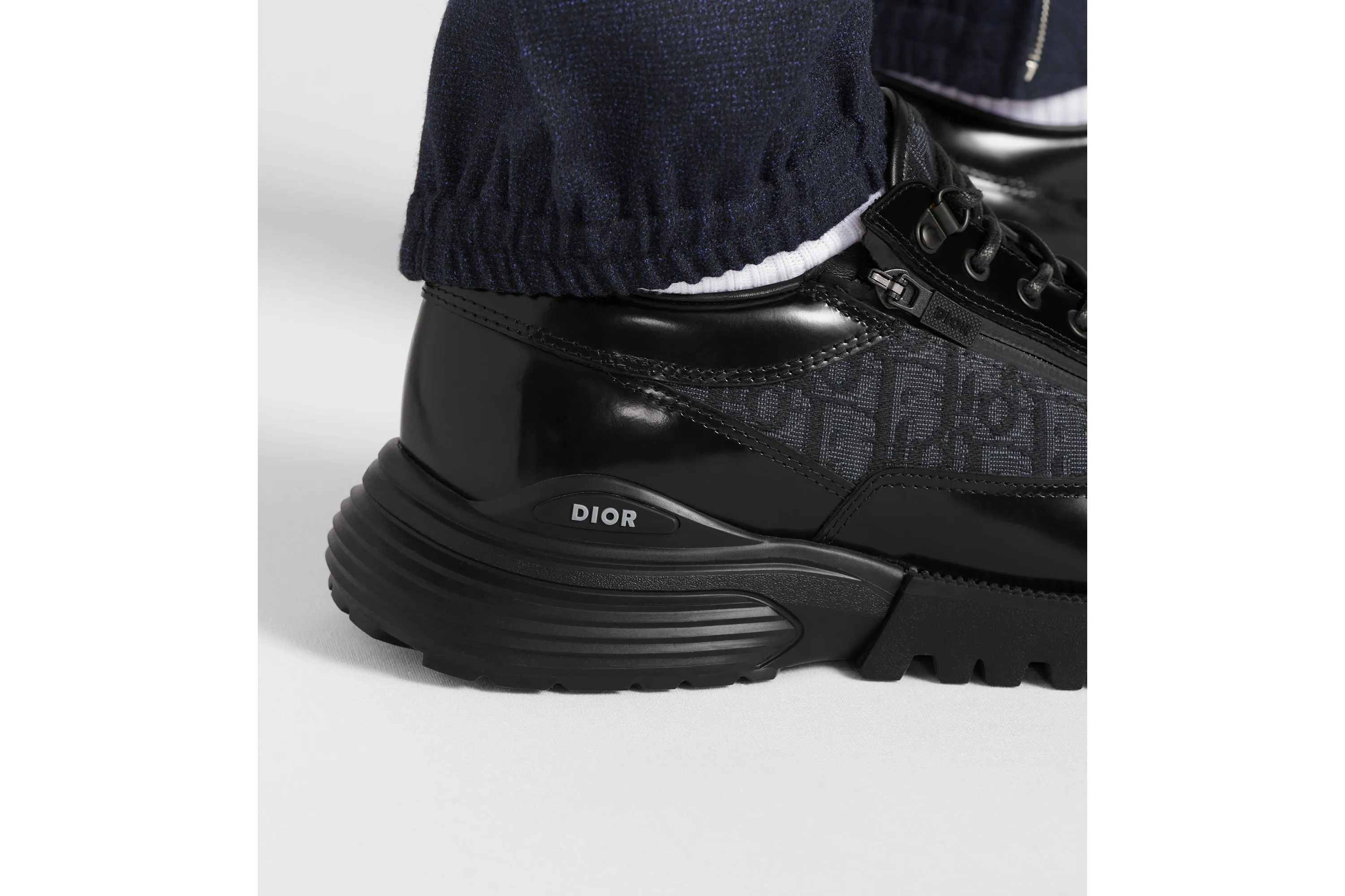 Dior Combat Derby Shoe • Black polished calfskin and Dior Oblique jacquard