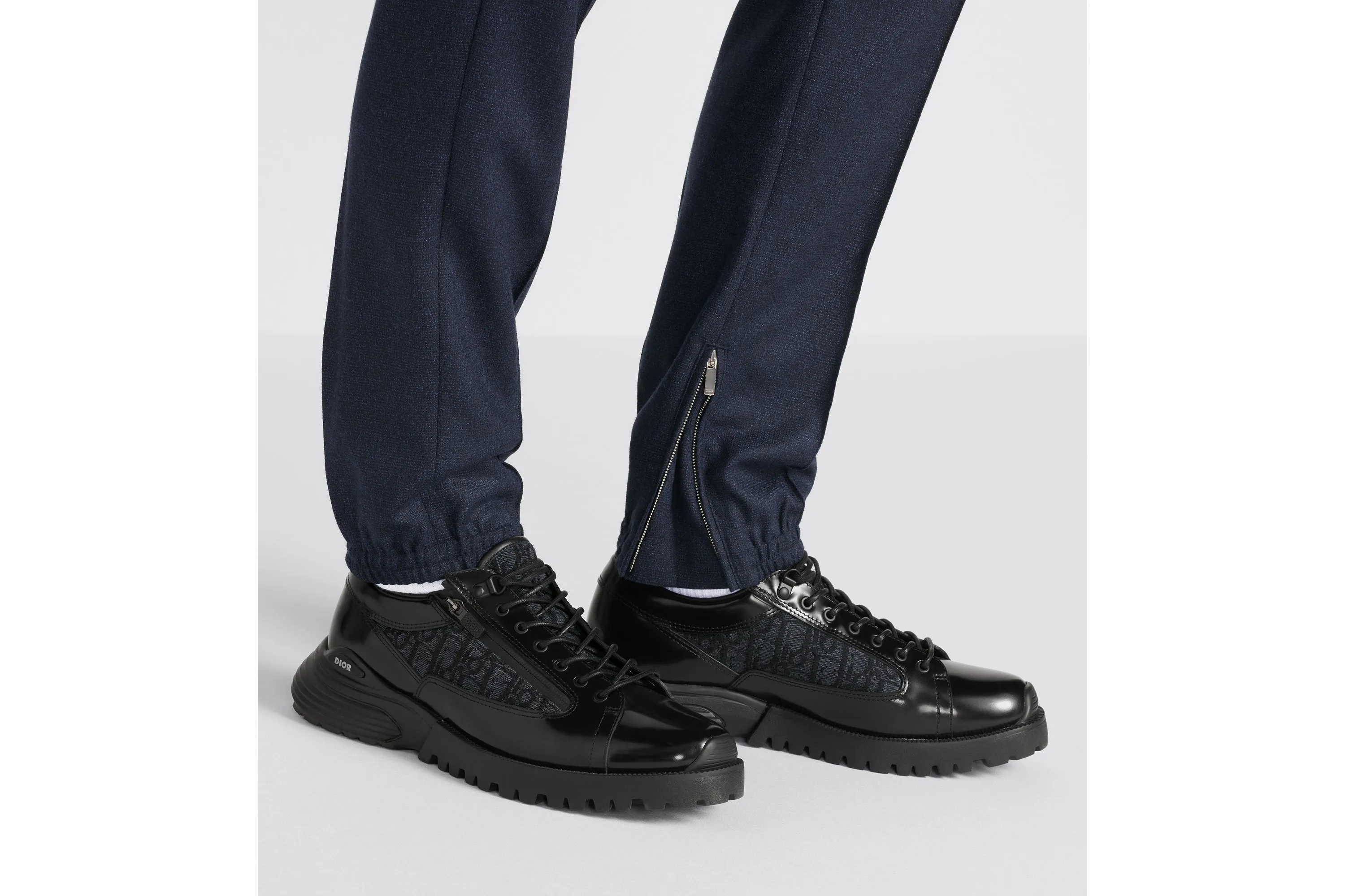 Dior Combat Derby Shoe • Black polished calfskin and Dior Oblique jacquard