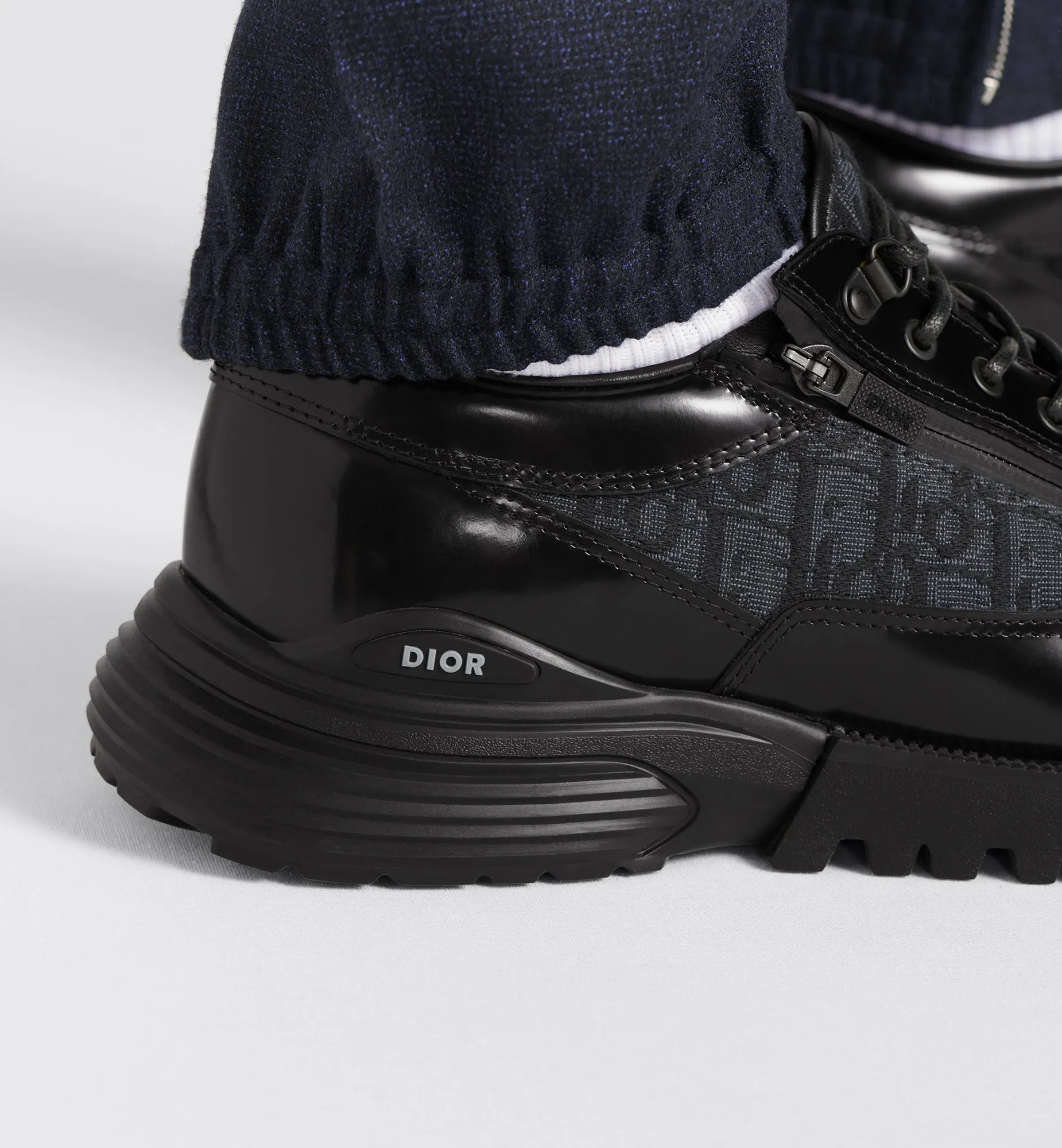 Dior Combat Derby Shoe • Black polished calfskin and Dior Oblique jacquard