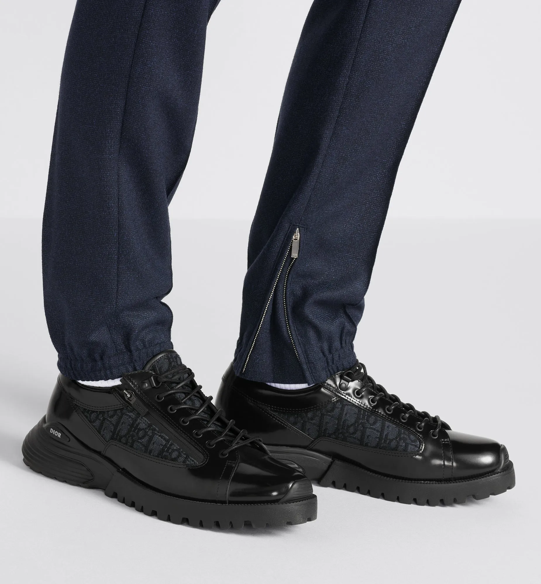 Dior Combat Derby Shoe • Black polished calfskin and Dior Oblique jacquard