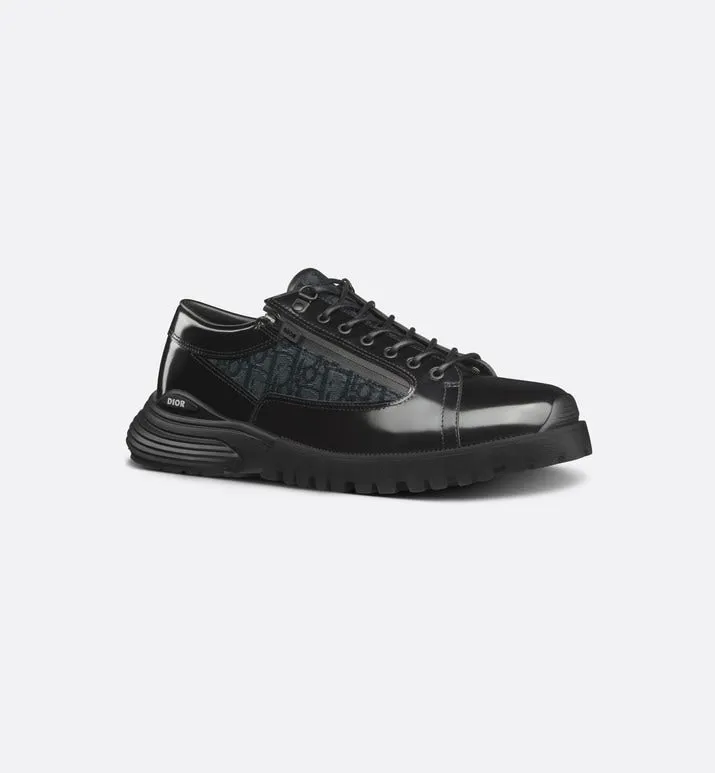 Dior Combat Derby Shoe • Black polished calfskin and Dior Oblique jacquard