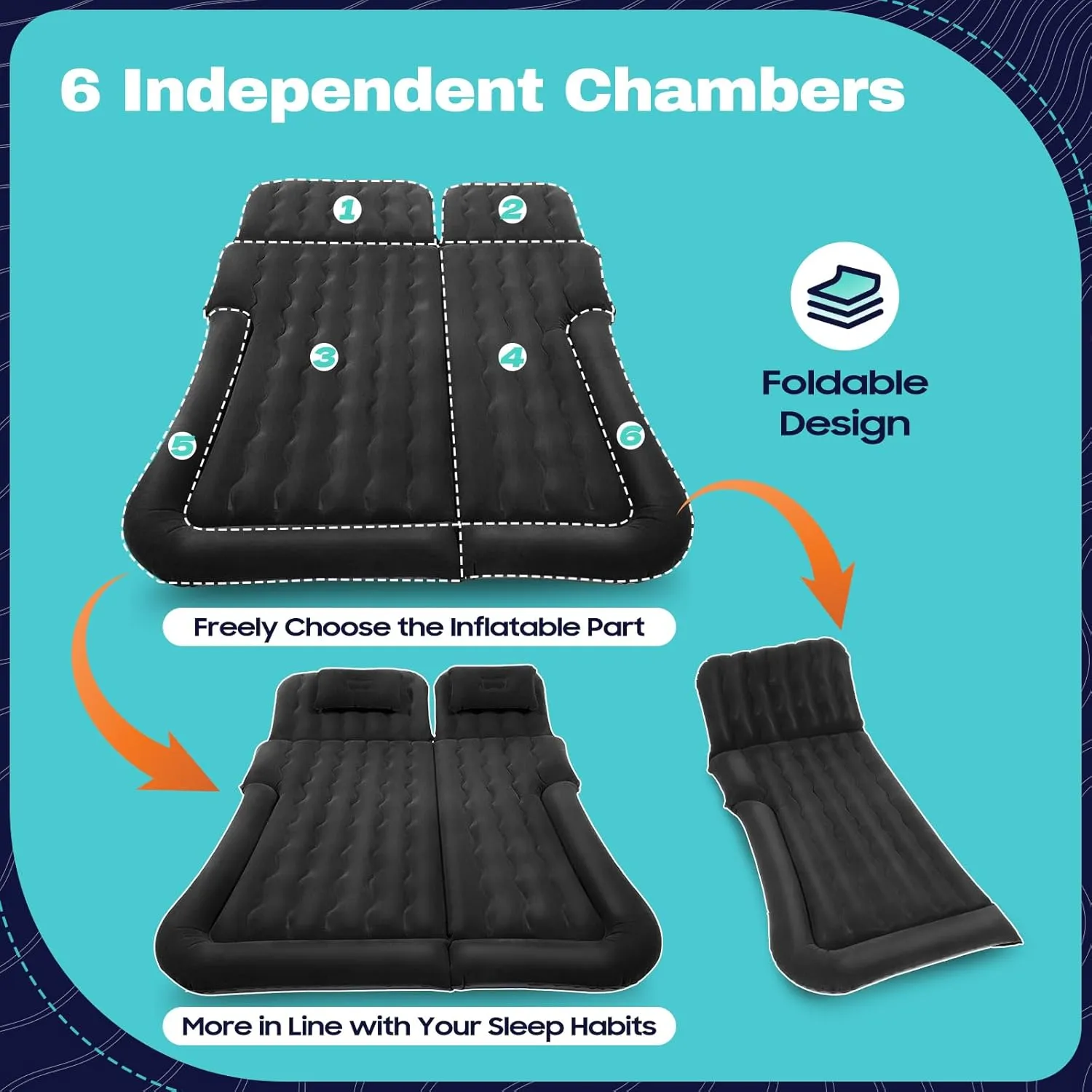 DKSLALALI Car Air Mattress, Inflatable SUV Truck Air Mattress Back Seat, Thickened Flocking Car Travel Sleeping Pad, SUV Mattress Camping Bed with Car Air Pump Kit 2 Pillows (Black)