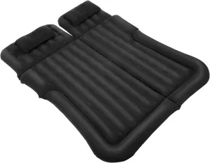 DKSLALALI Car Air Mattress, Inflatable SUV Truck Air Mattress Back Seat, Thickened Flocking Car Travel Sleeping Pad, SUV Mattress Camping Bed with Car Air Pump Kit 2 Pillows (Black)