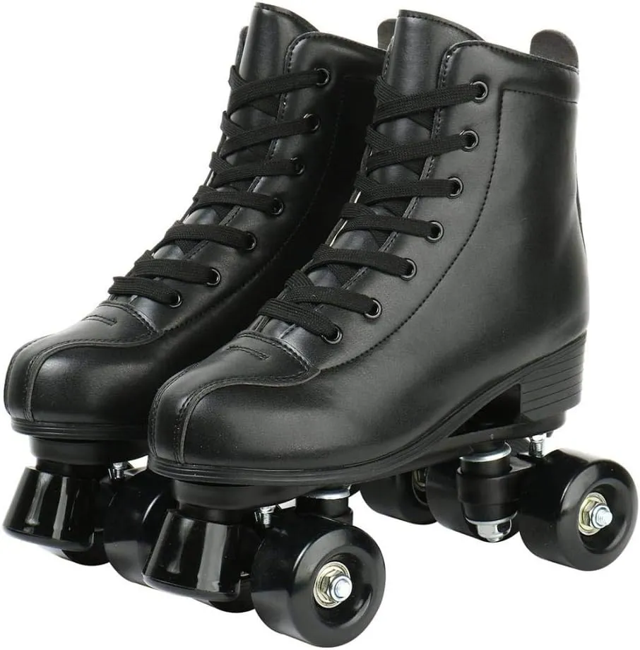 Double-Row Roller Skates for Unisex - PU Leather High-Top Four-Wheel Shiny Skates