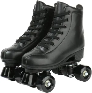 Double-Row Roller Skates for Unisex - PU Leather High-Top Four-Wheel Shiny Skates