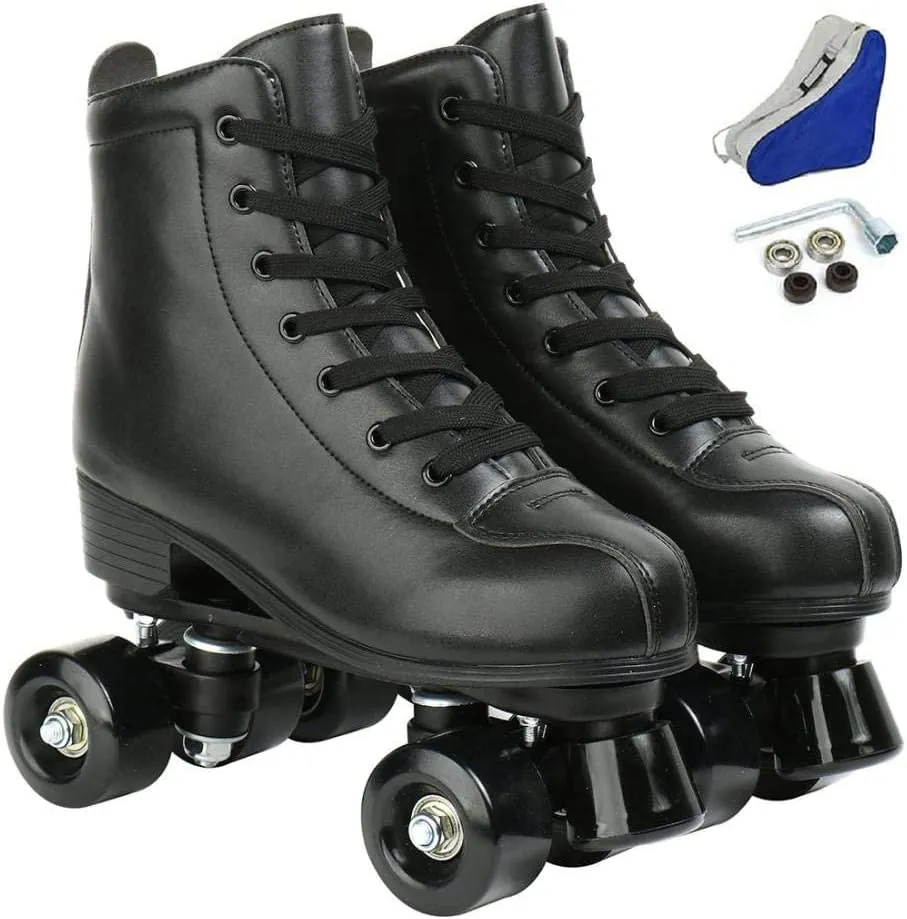 Double-Row Roller Skates for Unisex - PU Leather High-Top Four-Wheel Shiny Skates