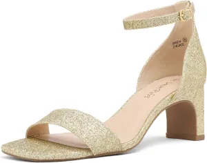 DREAM PAIRS Women's Square Toe Low Block Chunky Heels Open Toe Ankle Strap Dress Pump Shoes