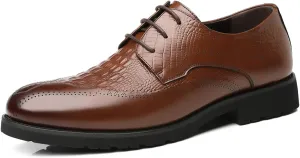 Dress Formal Shoes for Men Lace Up Crocodile Embossed Derby Shoes Brogues Burnish Round Toe Vegan Leather Non Slip Anti-Slip Rubber Sole Wedding (Color : Brown, Size : 7.5)