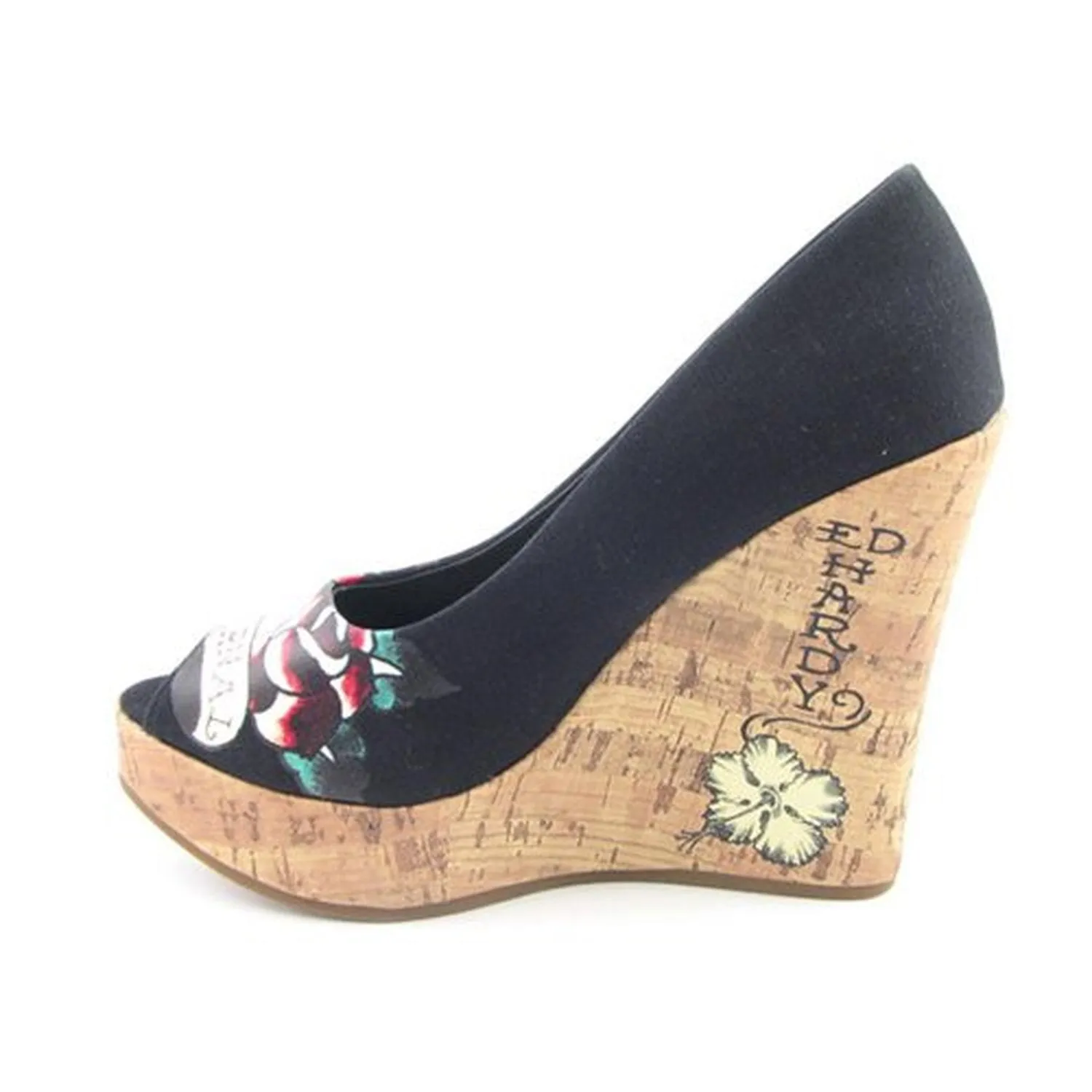 Ed Hardy 11SCO106W Coralie Heel Womens SZ 9 Black Platforms Wedges Shoes