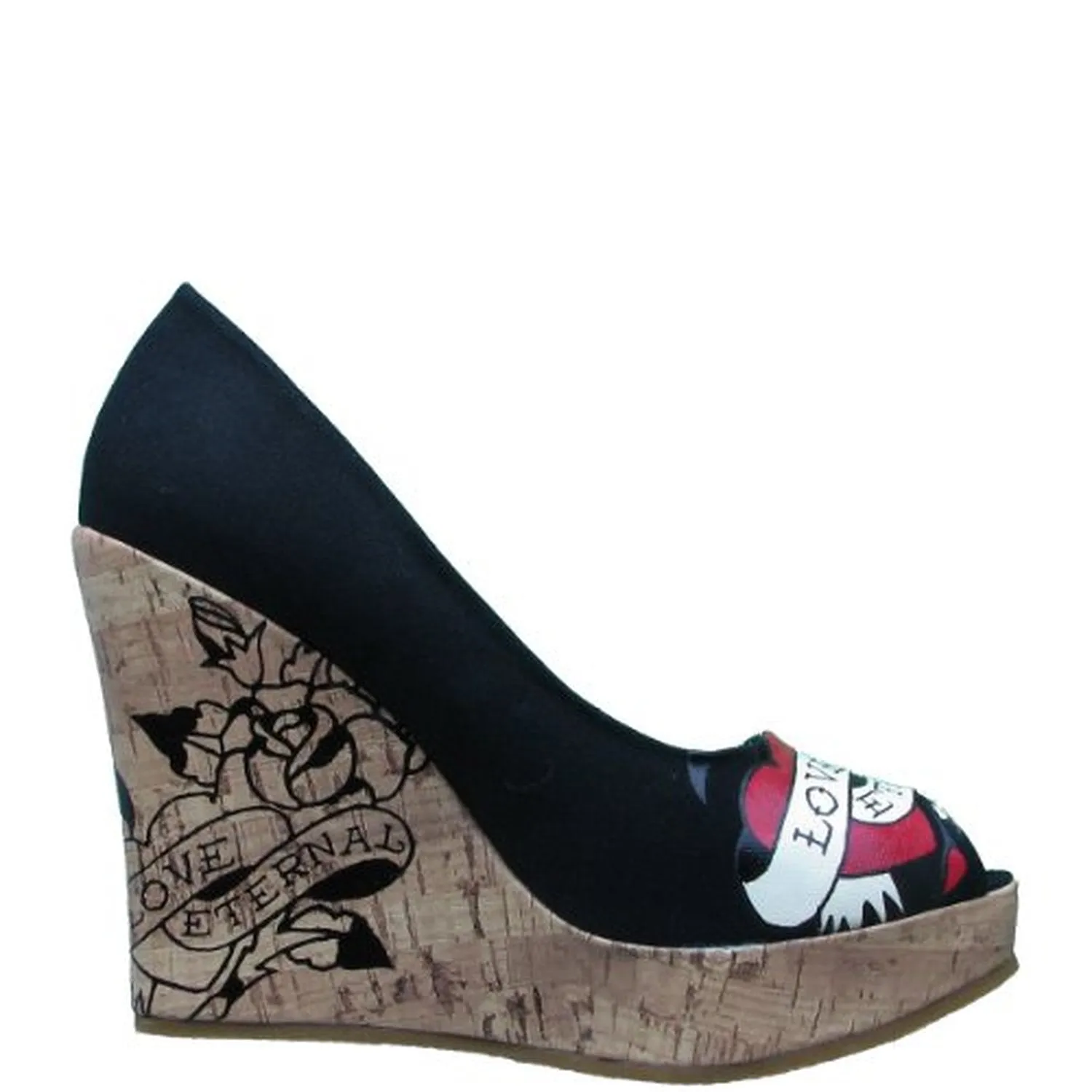 Ed Hardy Coralie Eternal Love Wedge Shoe - Black