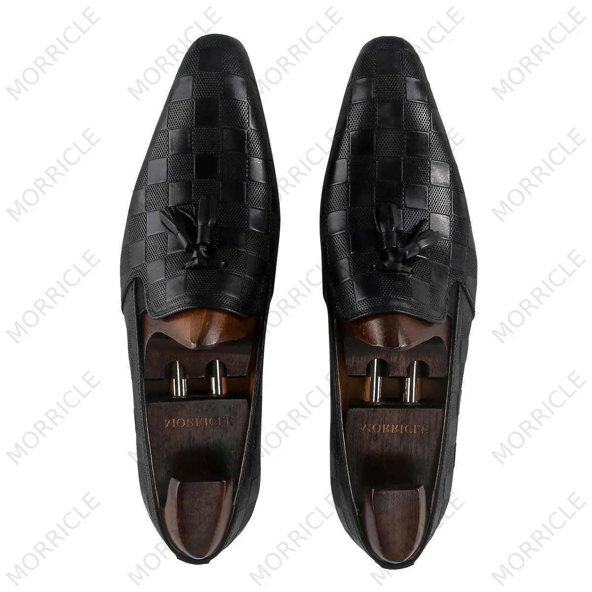 Elegant Plaid Lace Up Tassel Loafers