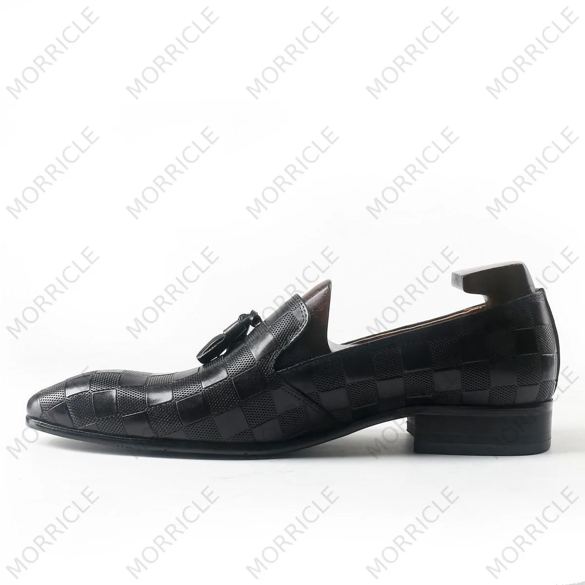 Elegant Plaid Lace Up Tassel Loafers