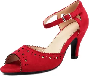 Elerhythm Women's Mary Jane Vintage Ankle Strap Wingtip Peep Toe Brogue Gatsby Heels Retro 1950s Pumps 1920s Victorian Shoes