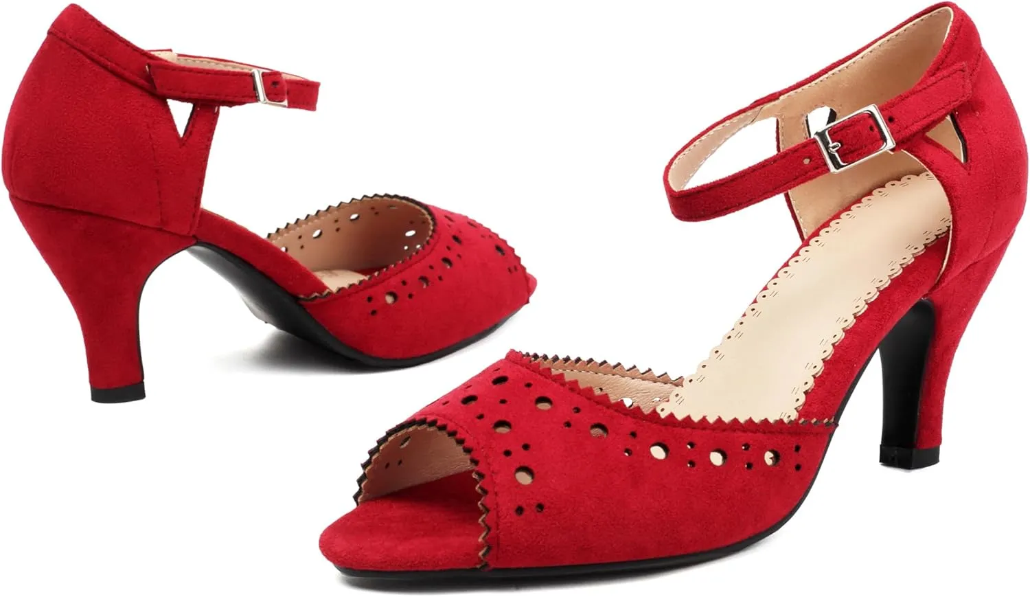Elerhythm Women's Mary Jane Vintage Ankle Strap Wingtip Peep Toe Brogue Gatsby Heels Retro 1950s Pumps 1920s Victorian Shoes