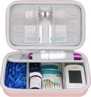 Elonbo Diabetic Supplies Travel Case, Glucose Meter Portable Storage Bag, Diabetic Care Kits Organizer Holder, Diabetic Supply Carrying Case for Glucose Meter Insulin Pen Blood Sugar Test Strips,Gold