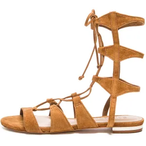 Erlina Positive testimonials Suede Tan Gladiator Gladiator Cognac Schutz Flat Up Tie Express international shipping Sandals Sandal