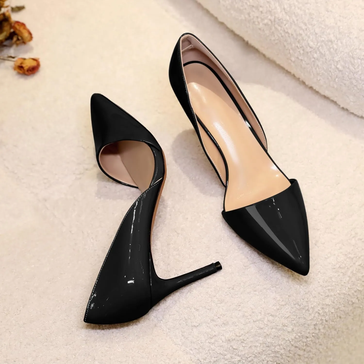 Esvowido High Heels for Women D'Orsay Stiletto Heeled Pumps Closed Pointed Toe Slip on Wedding Bridal Dress Shoes