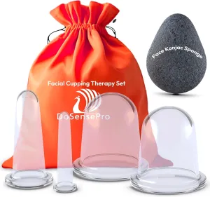 Facial Cupping Set for Face, Neck, and Body   Konjac Sponge - Silicone Face Cupping Set for Massage Therapy - Rejuvenating Facial Cups for Skin Care, Wrinkles, and Cellulite by DoSensePro
