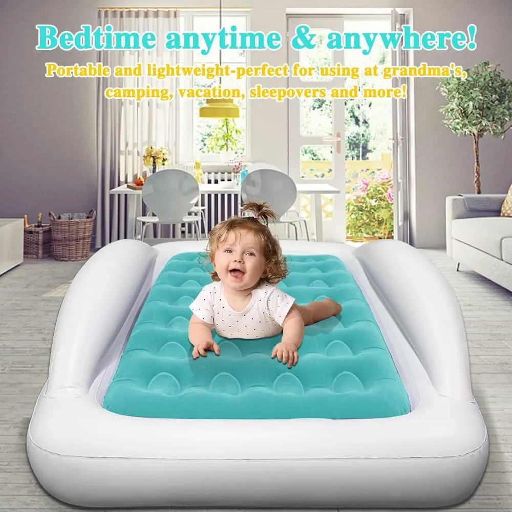 Fahuac Inflatable Kids Travel Bed Toddler Air Mattress Set,Portable Blow Up Mattress Sleeping Bed Cot with Bed Rails and Electric Pump Ideal for Road Trip