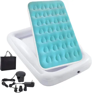 Fahuac Inflatable Kids Travel Bed Toddler Air Mattress Set,Portable Blow Up Mattress Sleeping Bed Cot with Bed Rails and Electric Pump Ideal for Road Trip