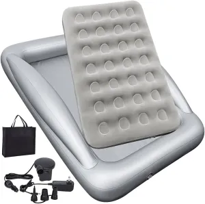 Fahuac Inflatable Kids Travel Bed Toddler Air Mattress Set,Portable Blow Up Mattress Sleeping Bed Cot with Bed Rails and Electric Pump Ideal for Road Trip