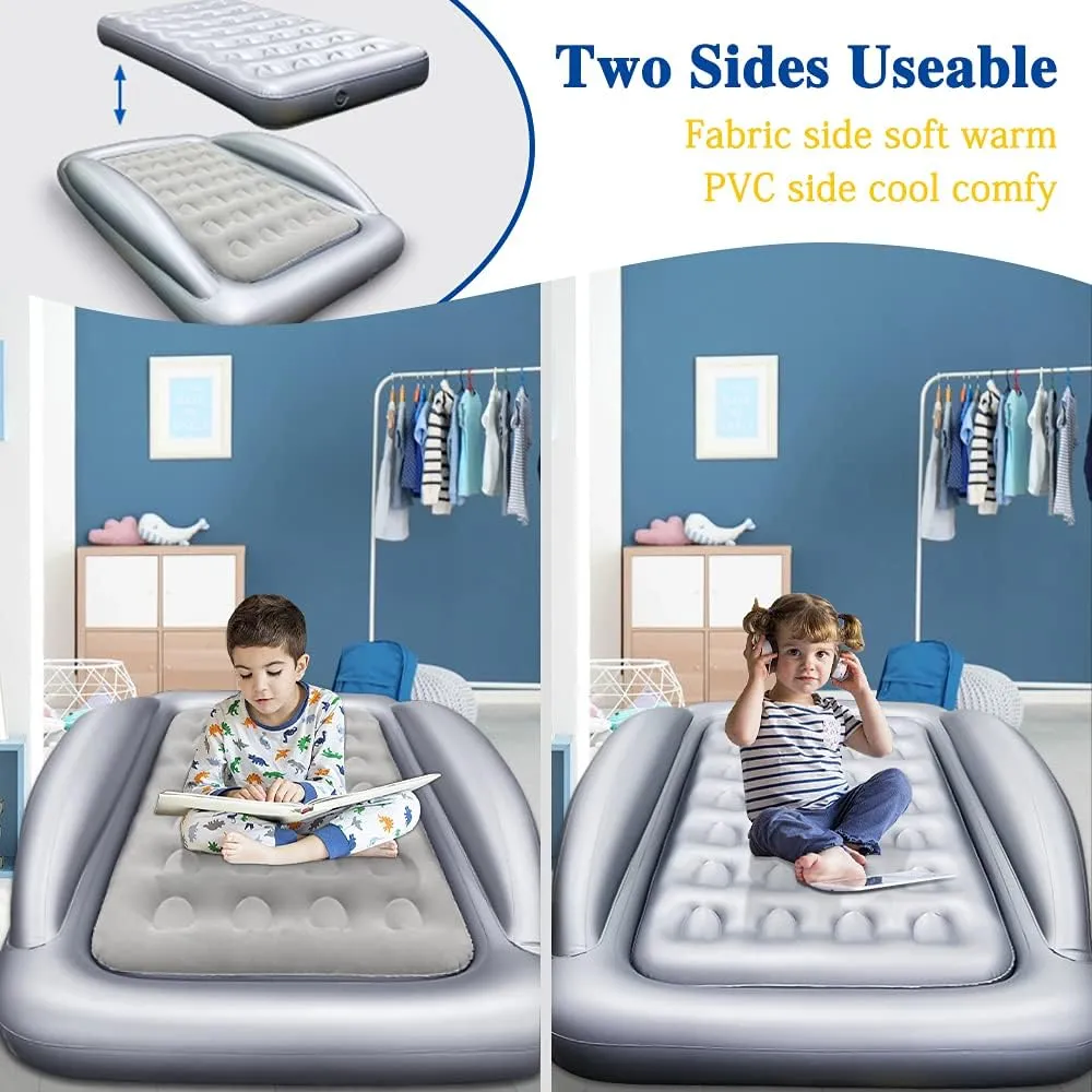 Fahuac Inflatable Kids Travel Bed Toddler Air Mattress Set,Portable Blow Up Mattress Sleeping Bed Cot with Bed Rails and Electric Pump Ideal for Road Trip