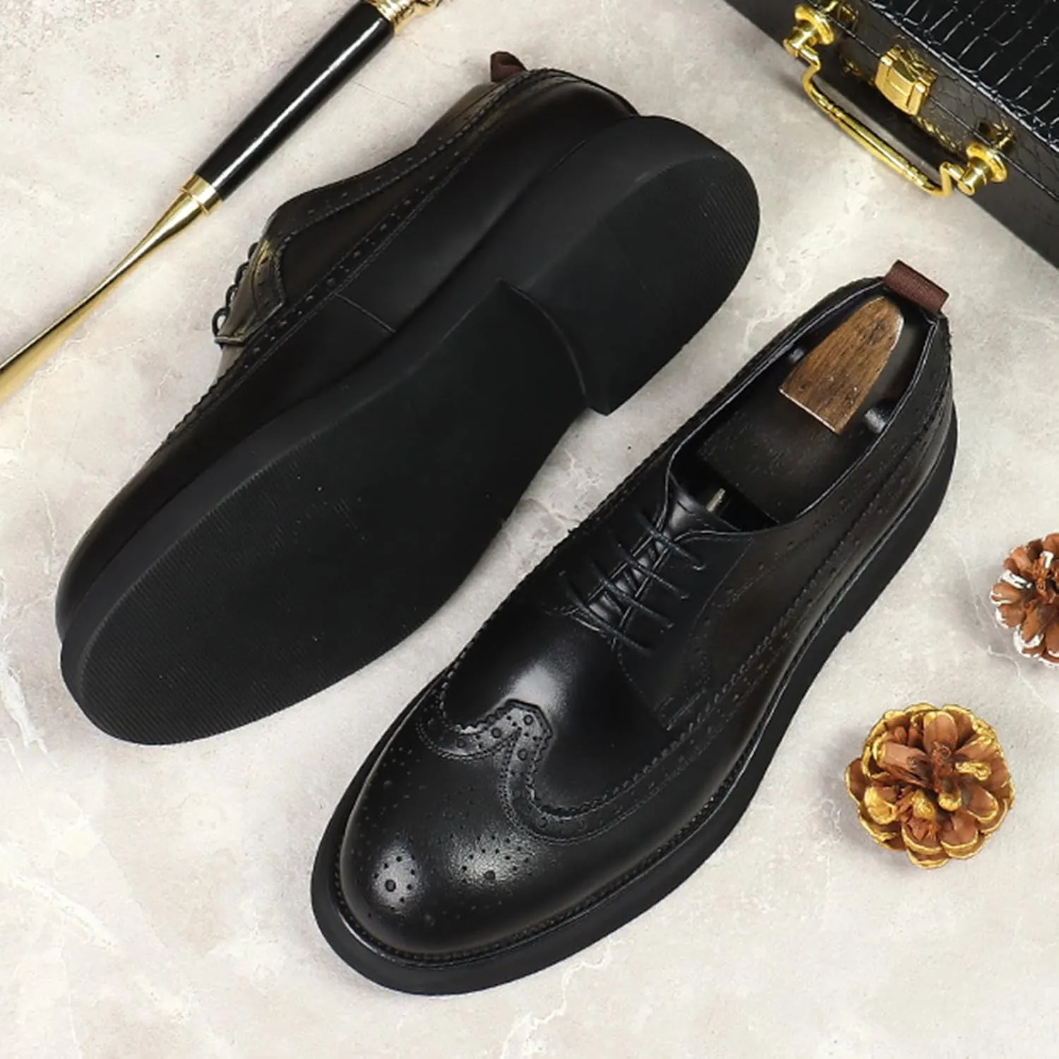 Fashion Brogues for Men, Lace Up Dress Derby Shoes for Male, Formal Wingtip Brogue for Wedding Party