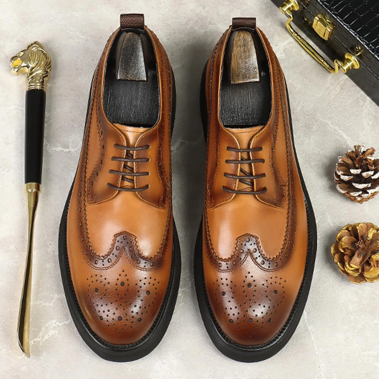 Fashion Brogues for Men, Lace Up Dress Derby Shoes for Male, Formal Wingtip Brogue for Wedding Party