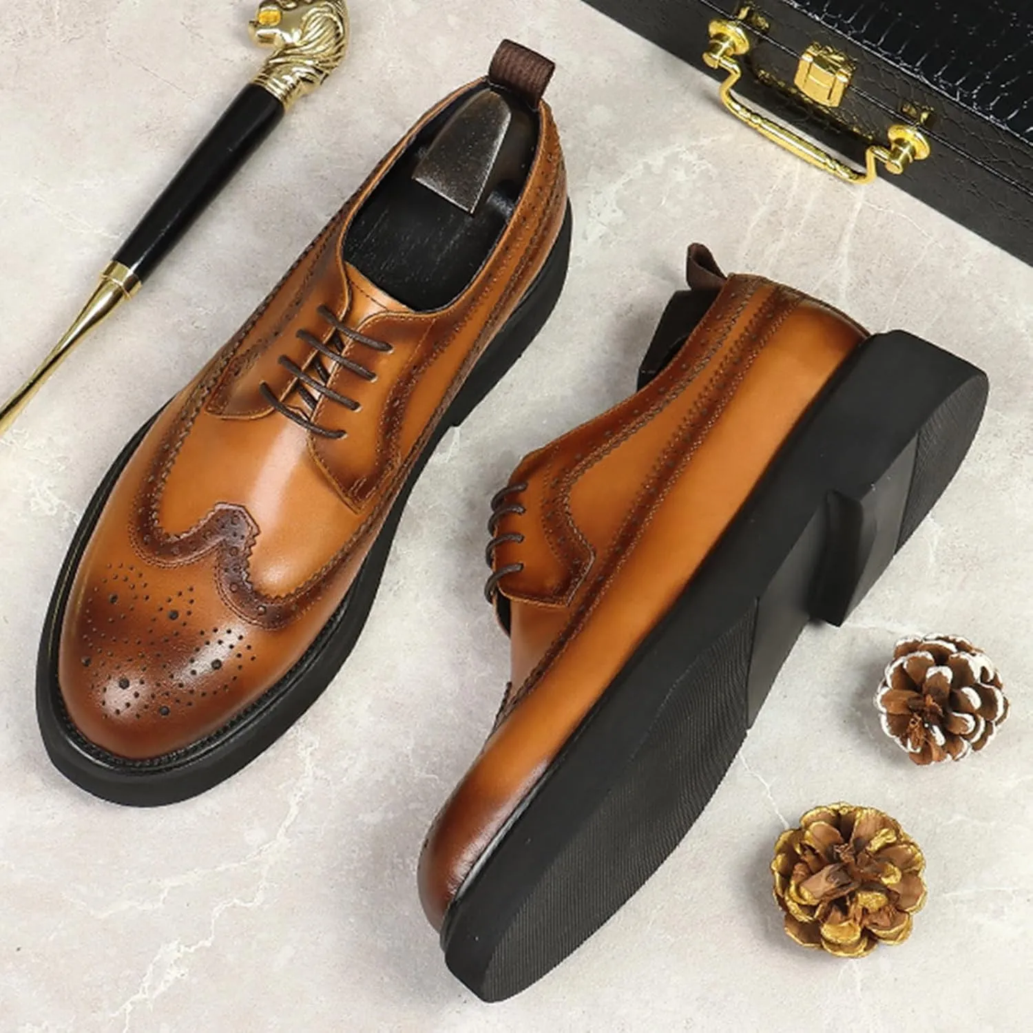 Fashion Brogues for Men, Lace Up Dress Derby Shoes for Male, Formal Wingtip Brogue for Wedding Party