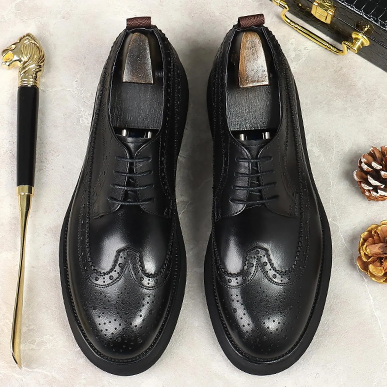 Fashion Brogues for Men, Lace Up Dress Derby Shoes for Male, Formal Wingtip Brogue for Wedding Party