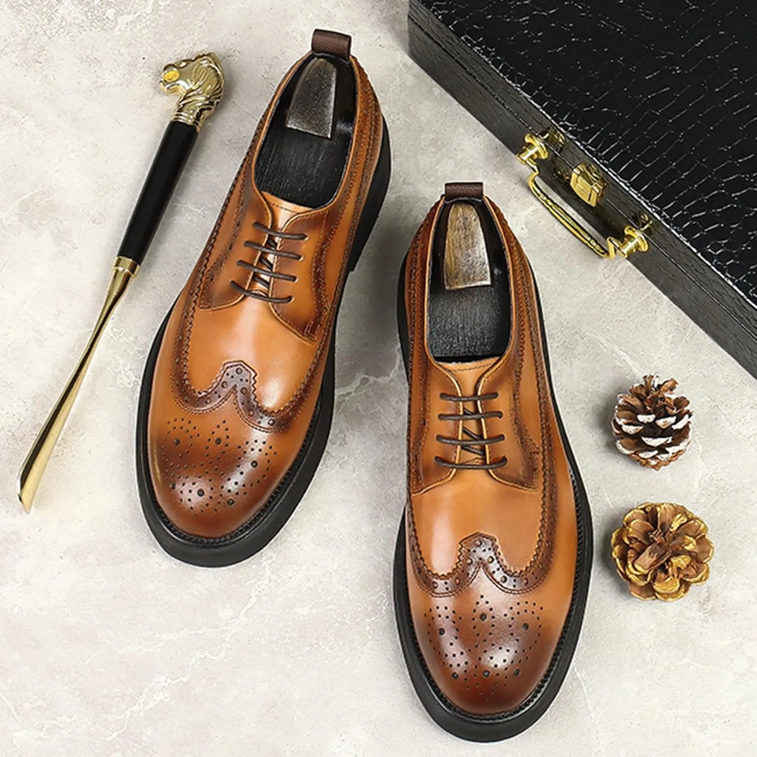 Fashion Brogues for Men, Lace Up Dress Derby Shoes for Male, Formal Wingtip Brogue for Wedding Party