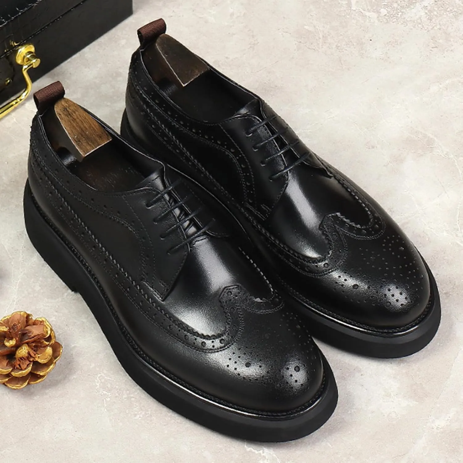 Fashion Brogues for Men, Lace Up Dress Derby Shoes for Male, Formal Wingtip Brogue for Wedding Party