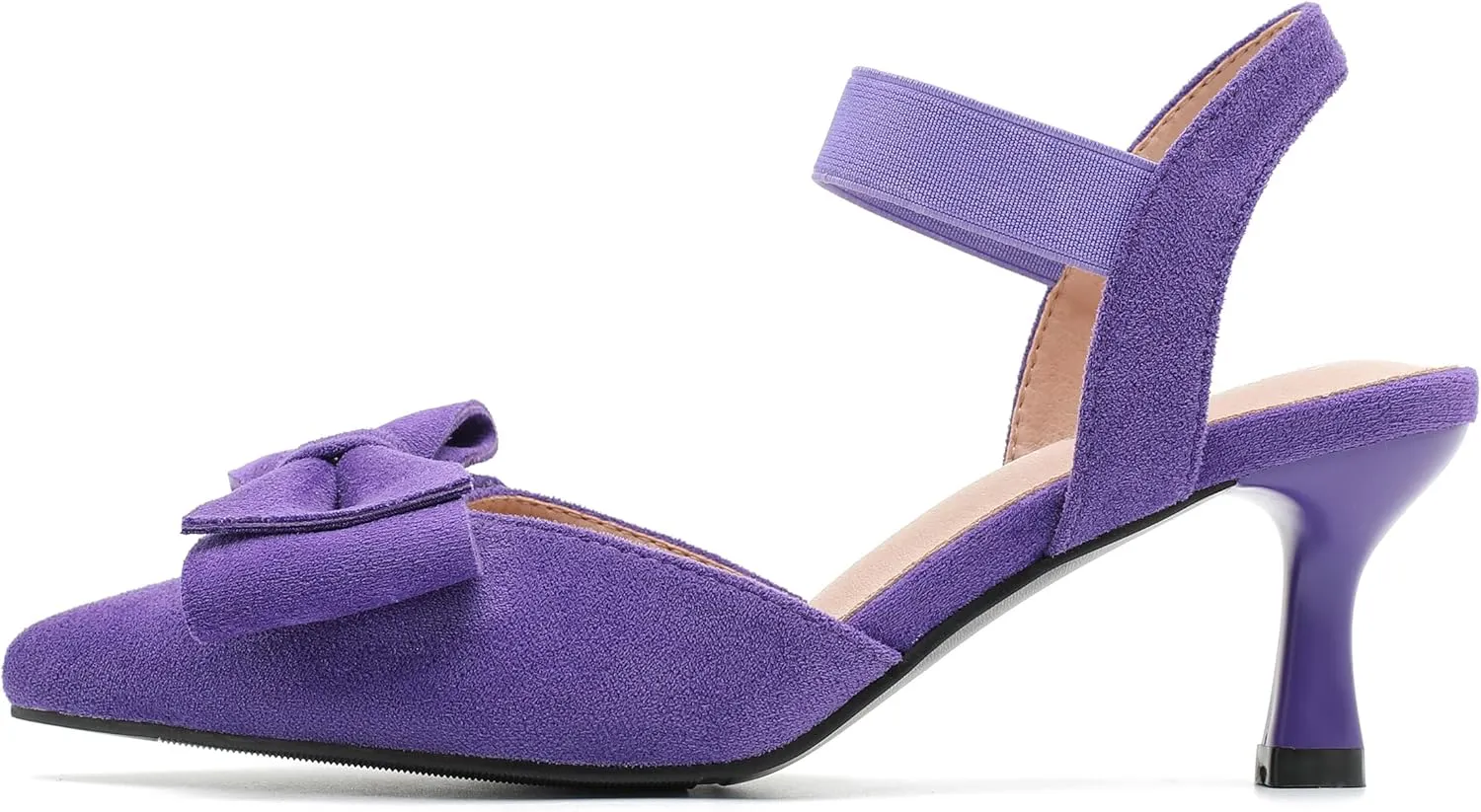 fereshte Women's Bow Low Kitten Heels Pumps Elastic Ankle Strap Slip On Slingback Dress Shoes