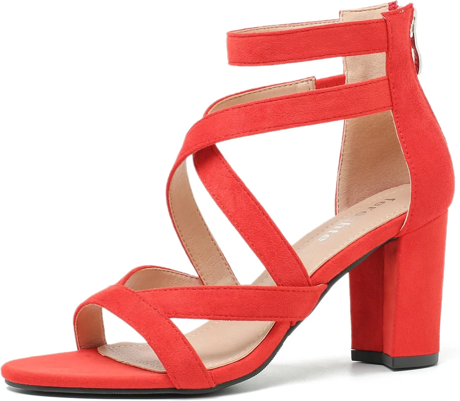 fereshte Womens Chunky Strappy Sandal Hollow Out High Heeled Gladiator Zip Up Sandals