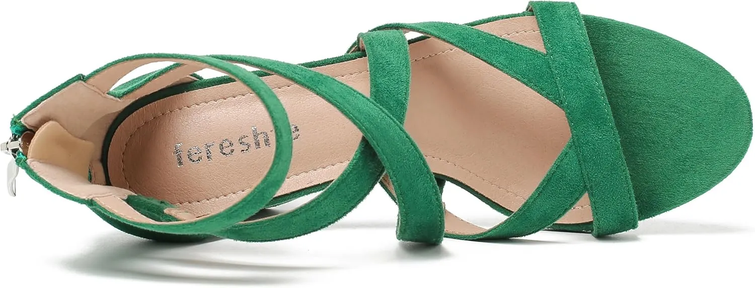 fereshte Womens Chunky Strappy Sandal Hollow Out High Heeled Gladiator Zip Up Sandals