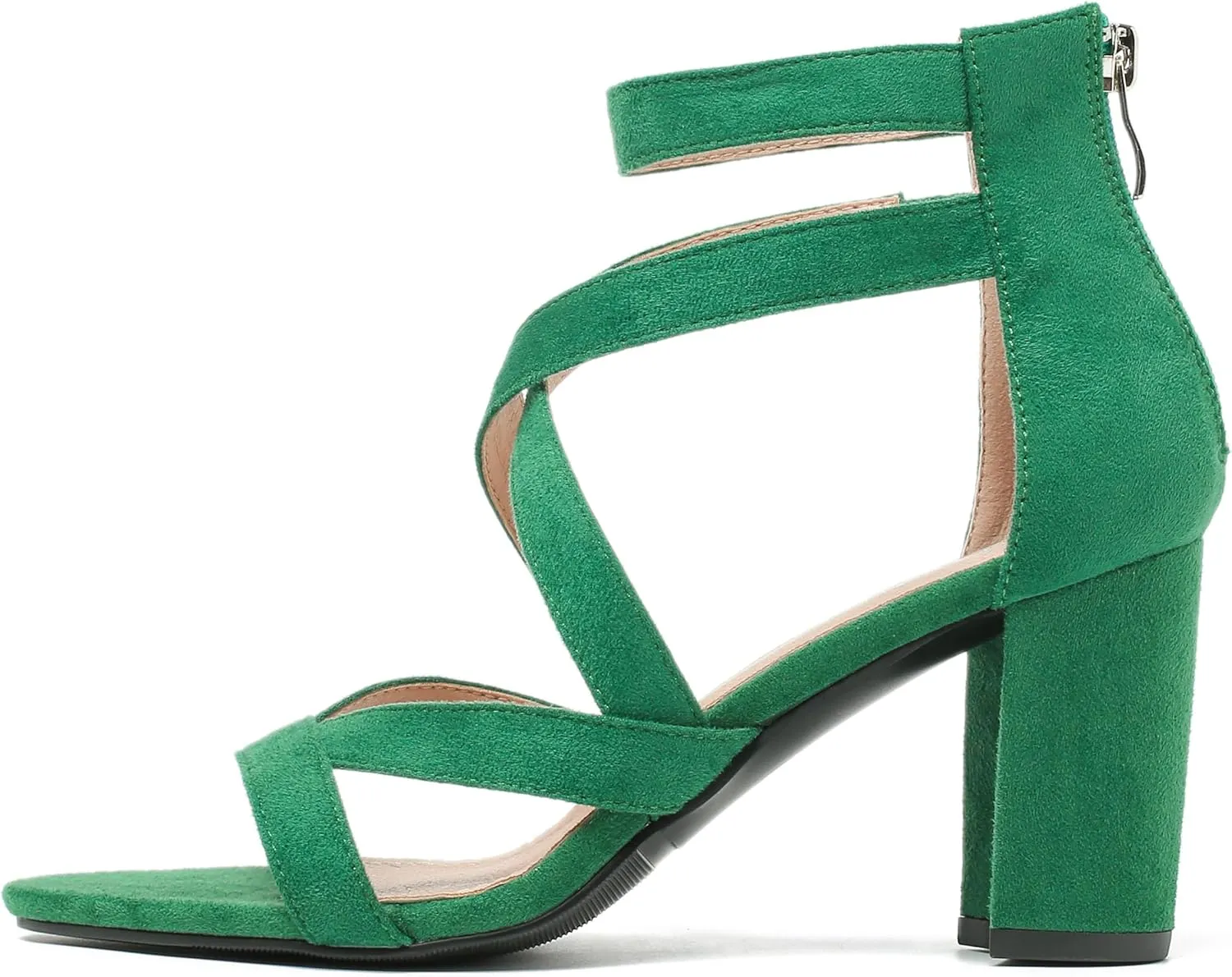 fereshte Womens Chunky Strappy Sandal Hollow Out High Heeled Gladiator Zip Up Sandals