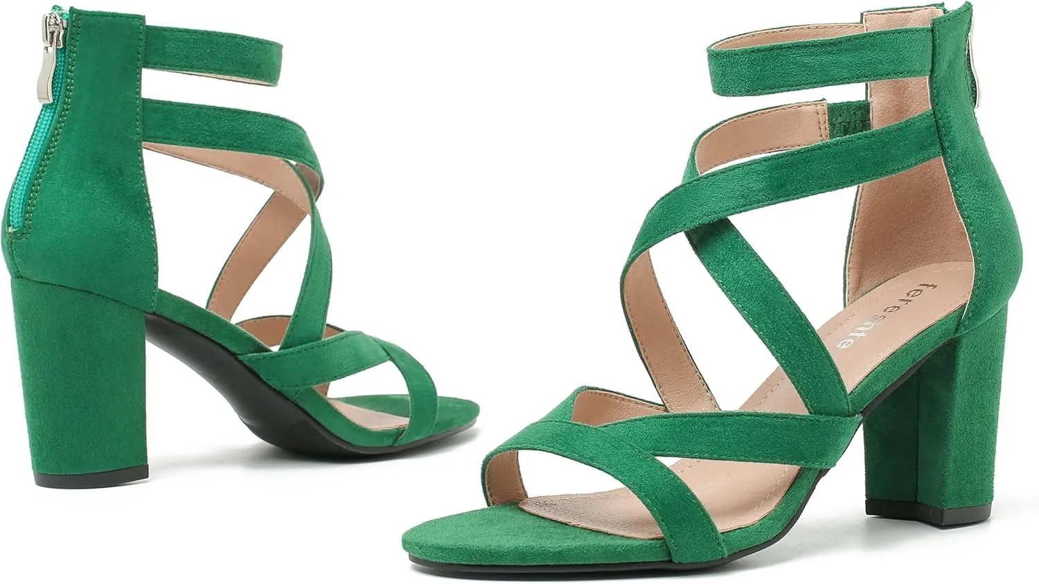 fereshte Womens Chunky Strappy Sandal Hollow Out High Heeled Gladiator Zip Up Sandals
