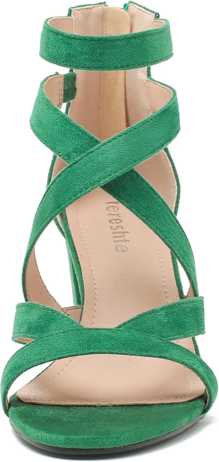 fereshte Womens Chunky Strappy Sandal Hollow Out High Heeled Gladiator Zip Up Sandals