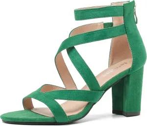 fereshte Womens Chunky Strappy Sandal Hollow Out High Heeled Gladiator Zip Up Sandals