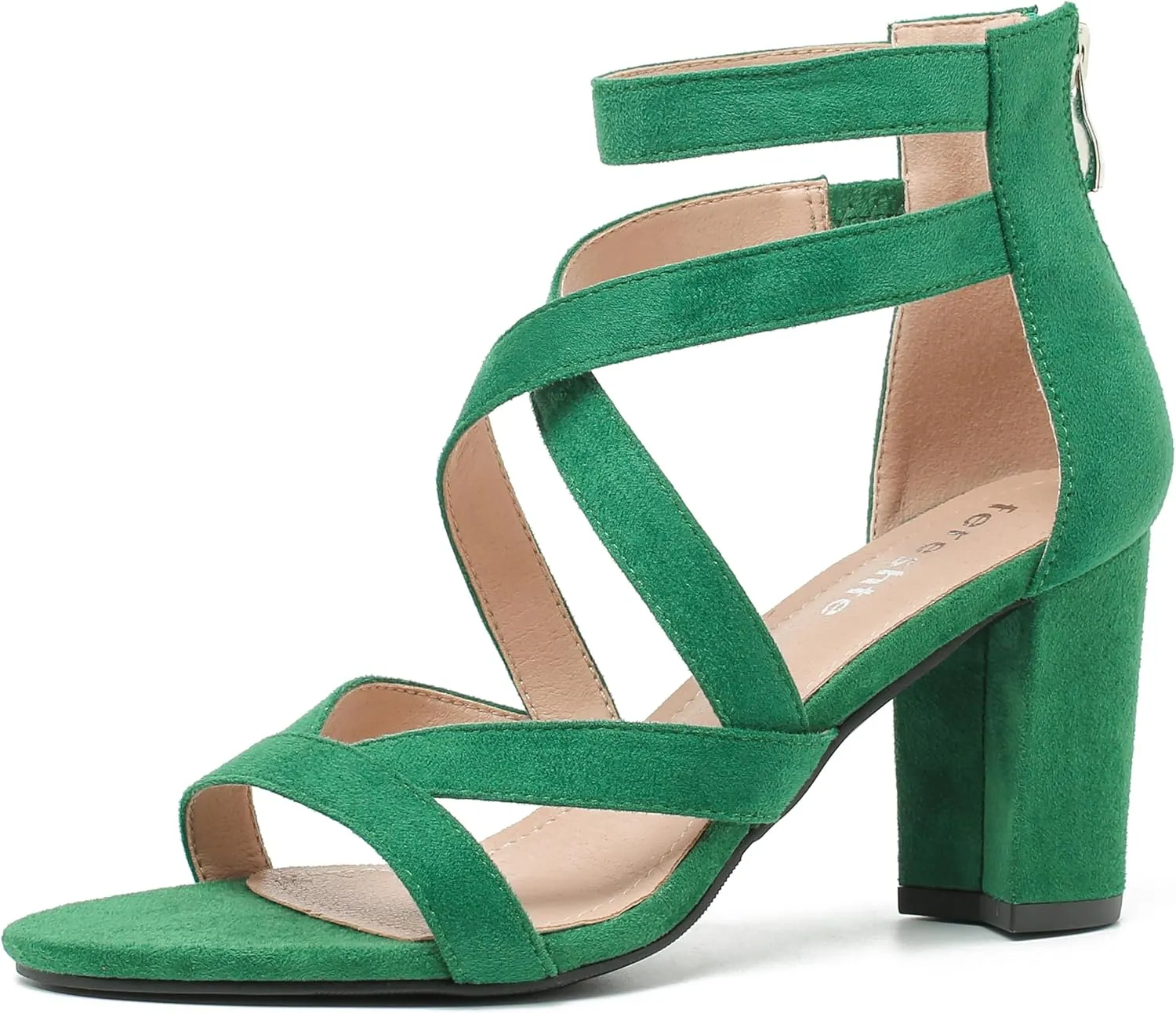 fereshte Womens Chunky Strappy Sandal Hollow Out High Heeled Gladiator Zip Up Sandals