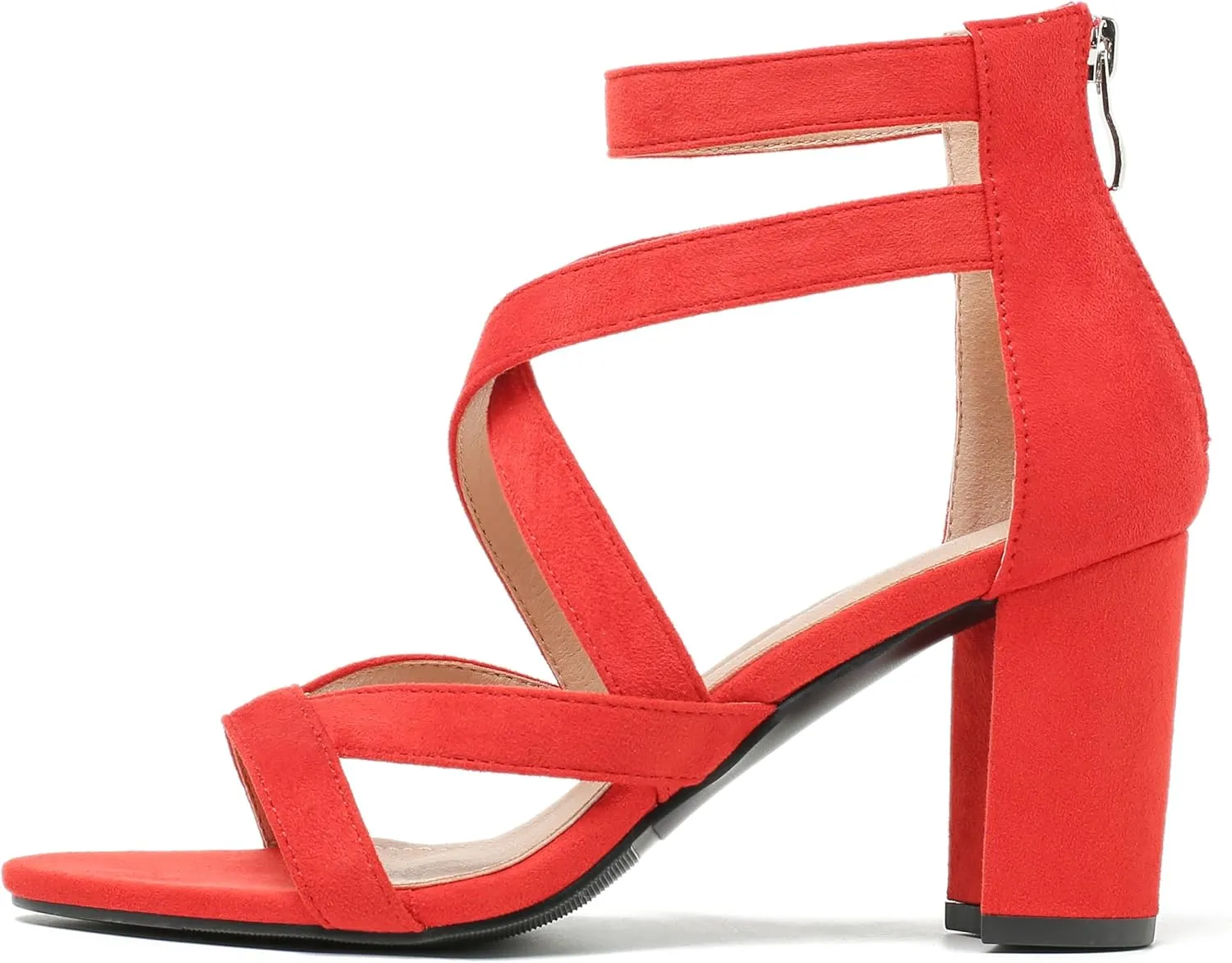 fereshte Womens Chunky Strappy Sandal Hollow Out High Heeled Gladiator Zip Up Sandals