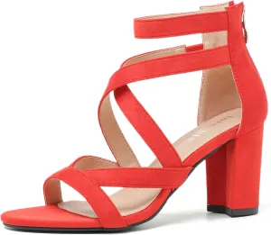 fereshte Womens Chunky Strappy Sandal Hollow Out High Heeled Gladiator Zip Up Sandals