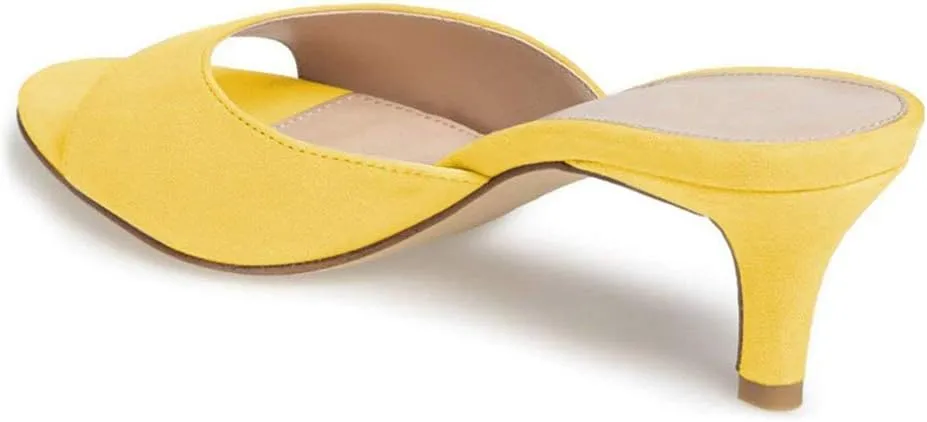 Fericzot Low Heel Mules Slip on Kitten Peep Toe Sandals Dress Pump Slides Backless Slingback Summer Slipper for Women
