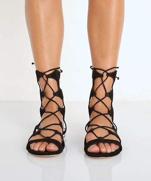 Flat Black Tie Nubuck Schutz Up Up Suede Luxurious Erlina Gladiator Gladiator Lace Winter sale Sandals