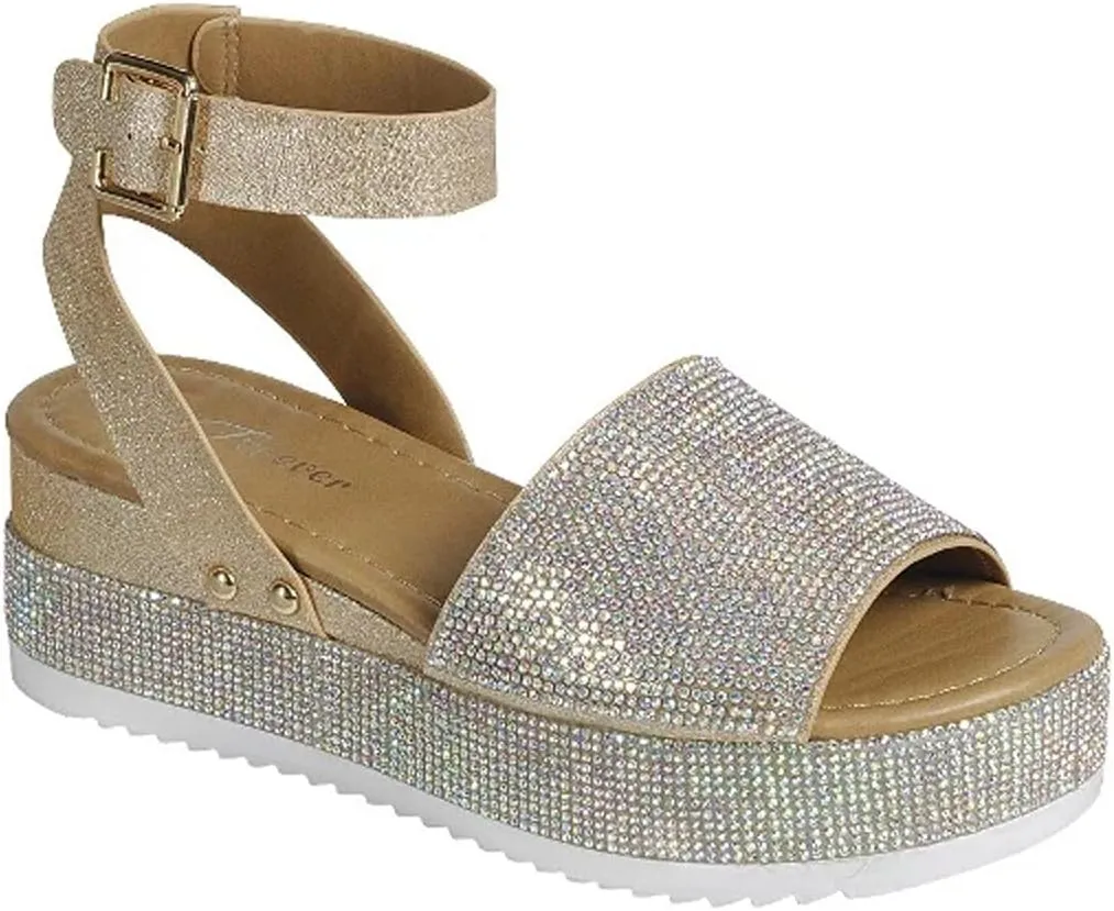 Forever Link Women Rhinestone Ankle Strap Crystal Platform Sandals-Luxury-96