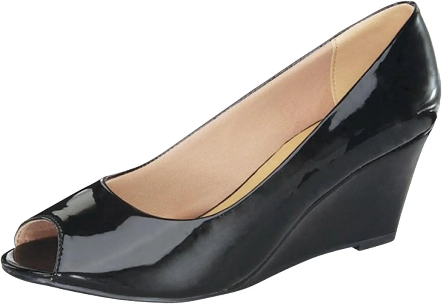 Forever Link Women's Peep Toe Slip on Wedge Pump