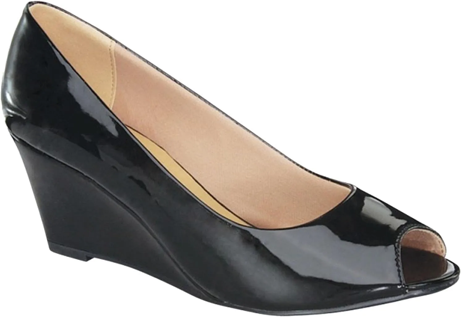 Forever Link Women's Peep Toe Slip on Wedge Pump