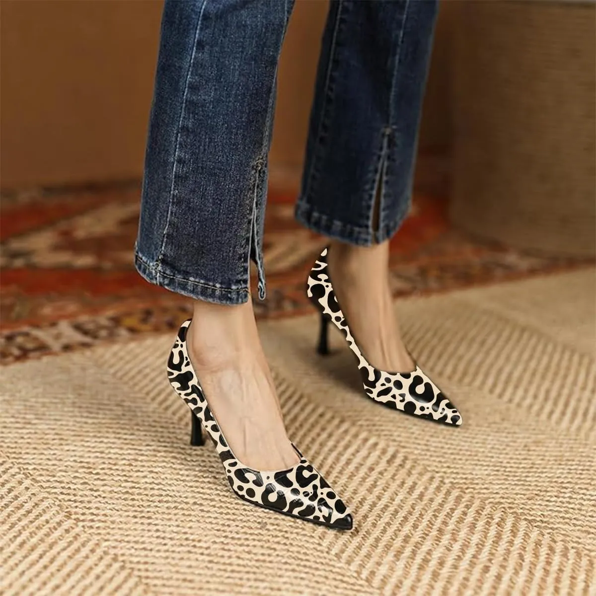 FOWT Simple Solid Croc-Embossed Pointed Toe Pumps Women Dressy Slip on Thin High Heels Sexy Shallow Party Evening Dance Shoes US Size 4-16